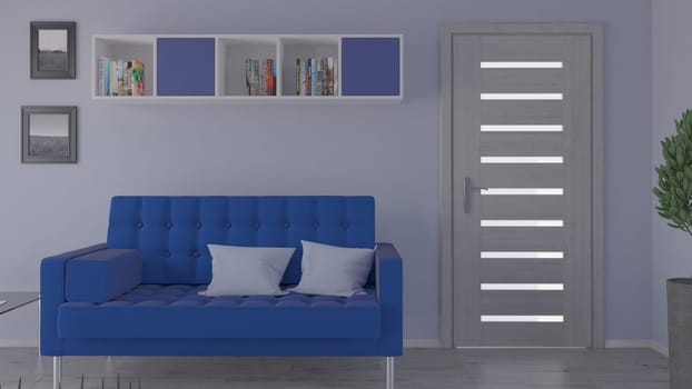 Render of 3D contemporary Living Room Interior and modern furniture