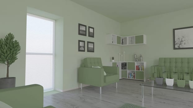 Render of 3D contemporary Living Room Interior and modern furniture
