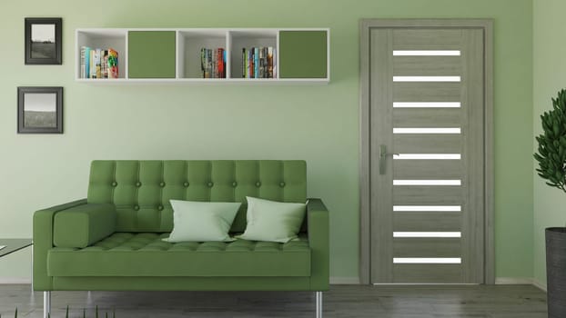 Render of 3D contemporary Living Room Interior and modern furniture
