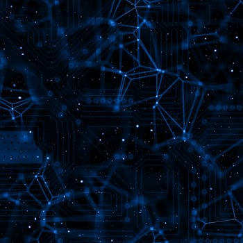 Abstract techno background with circuit board and plexus design