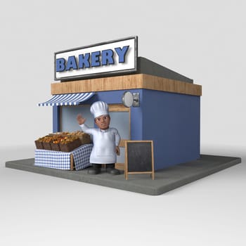 3D Render of Cartoon Baker Character