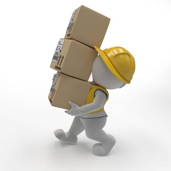 3D Render of Morph Man Builder carrying boxes