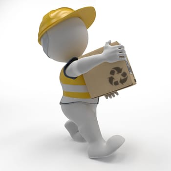 3D Render of Morph Man Builder carrying boxes