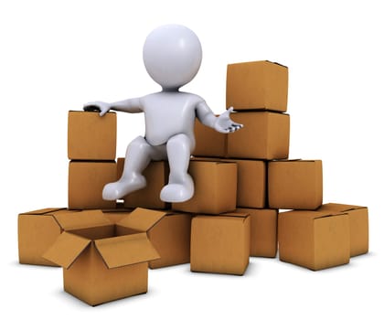 3D Render of Morph Man with shipping boxes