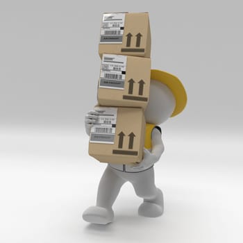 3D Render of Morph Man Builder carrying boxes