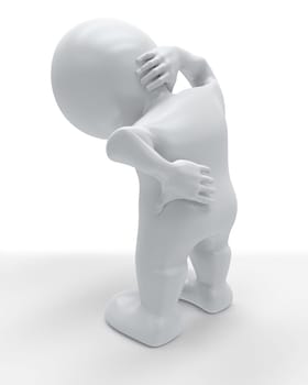 3D Render of Morph Man holding body in pain
