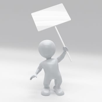 3D Render of Morph Man with sign protesting