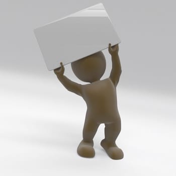 3D Render of Morph Man with sign protesting