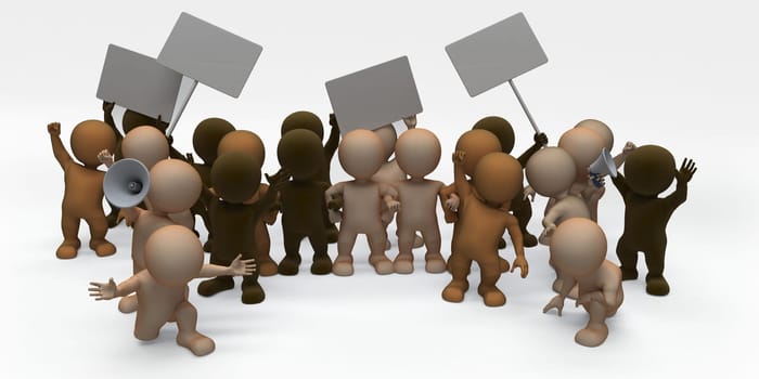 3D Render of Morph Man protesting peacefully