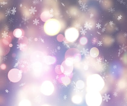 Christmas background of snowflakes and bokeh lights