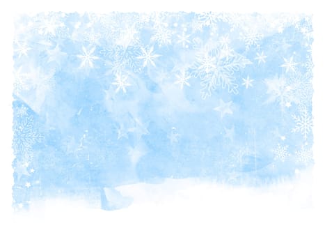 Christmas background of snowflakes and stars on a watercolour textue