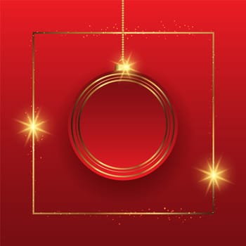 Elegant Christmas background with hanging bauble in gold and red