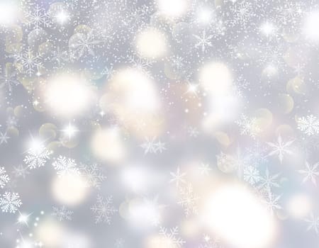 Christmas background with snowflakes and bokeh lights