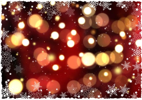 Christmas background with snowflake border and bokeh lights