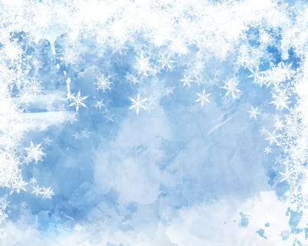 Christmas background with snowflakes on a watercolour texture