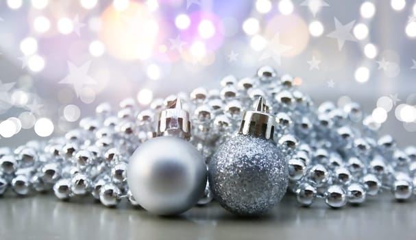 Christmas decorations with bokeh lights and stars