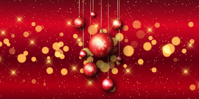 Christmas bauble banner with bokeh lights design