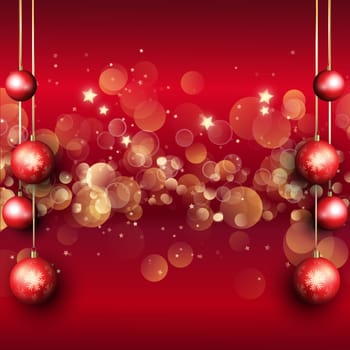 Christmas snowflake background with hanging baubles