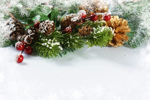 Christmas decorations with snowy border
