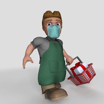 3D Render of Cartoon Shop Keeper Character