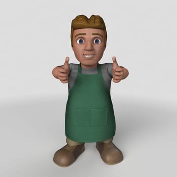 3D Render of Cartoon Shop Keeper Character