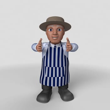 3D Render of Cartoon Butcher Character