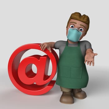 3D Render of Cartoon Shop Keeper Character
