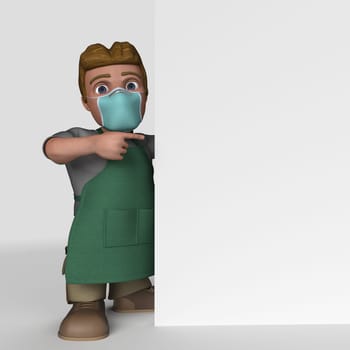 3D Render of Cartoon Shop Keeper Character