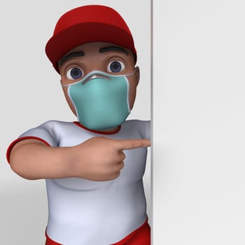 3D Render of Cartoon Sports Character in face mask