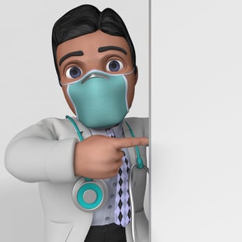 3D Render of Cartoon Doctor Character in face mask