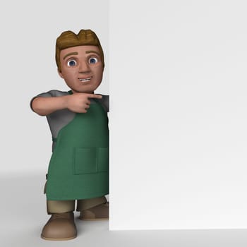 3D Render of Cartoon Shop Keeper Character