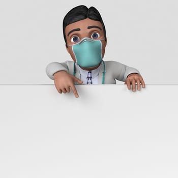 3D Render of Cartoon Doctor Character in face mask