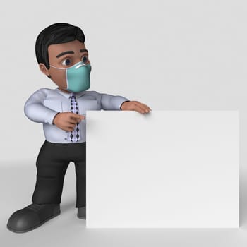 3D Render of Cartoon Business Character in face mask