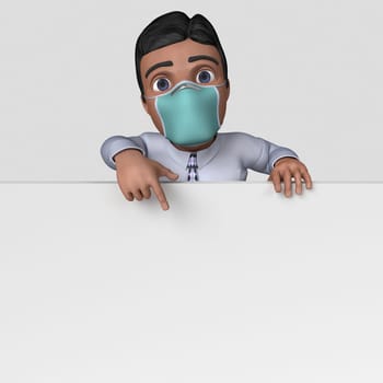 3D Render of Cartoon Business Character in face mask