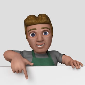 3D Render of Cartoon Shop Keeper Character