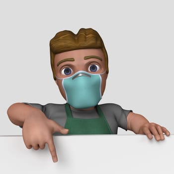3D Render of Cartoon Shop Keeper Character