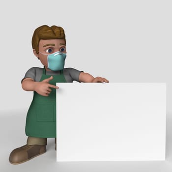 3D Render of Cartoon Shop Keeper Character