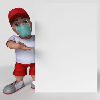 3D Render of Cartoon Sports Character in face mask