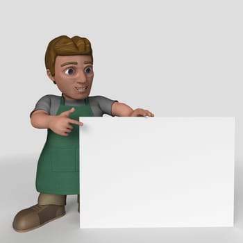 3D Render of Cartoon Shop Keeper Character