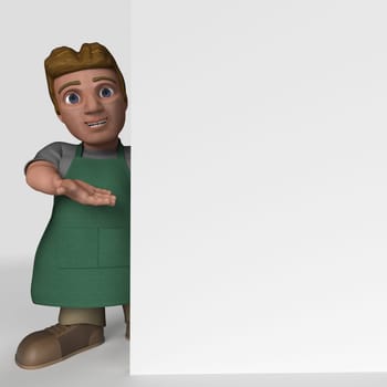3D Render of Cartoon Shop Keeper Character