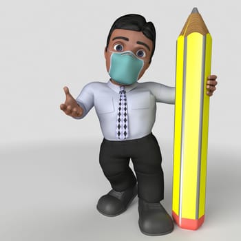 3D Render of Cartoon Business Character in face mask