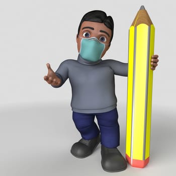 3D Render of Cartoon Casual Character in face mask