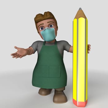 3D Render of Cartoon Shop Keeper Character