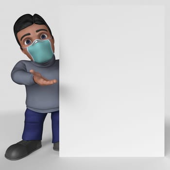 3D Render of Cartoon Casual Character in face mask
