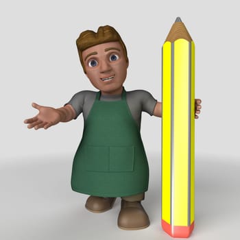 3D Render of Cartoon Shop Keeper Character