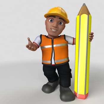 3D Render of Cartoon Builder Character