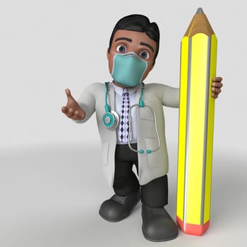 3D Render of Cartoon Doctor Character in face mask