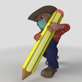 3D Render of Cartoon Farmer Character