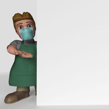 3D Render of Cartoon Shop Keeper Character