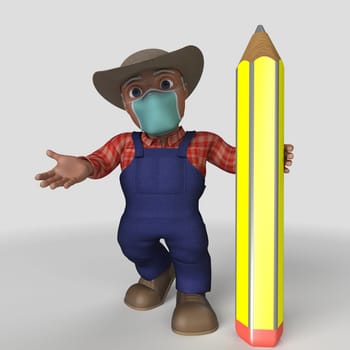 3D Render of Cartoon Farmer Character